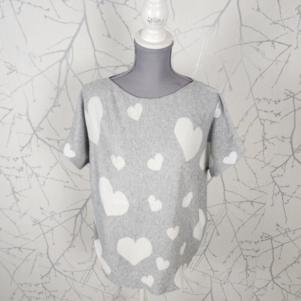 Belle by Belldini Gray Hearts Print Cotton Blend Knit Top